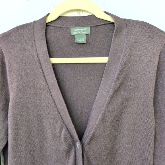 Eddie Bauer Cotton & Cashmere Button Down Sweater Men's Large Chocolate Brown - Picture 2 of 8